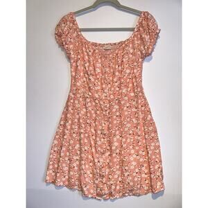 Aeropostale‎ Pink Floral Dress Size Medium Fit Flare Coral Flowers Off Shoulder